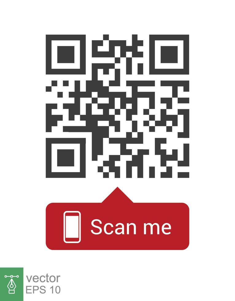 código qr para teléfono inteligente. inscripción escanéame con el icono del teléfono inteligente. código qr para el pago. concepto de tecnología. estilo plano sencillo. ilustración de diseño vectorial aislado sobre fondo blanco. eps 10. vector