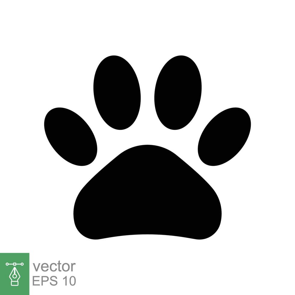 icono de huella de pata. estilo sólido simple. huella, silueta negra, perro, gato, mascota, cachorro, concepto de pie animal. ilustración de vector de glifo aislado sobre fondo blanco. eps 10.