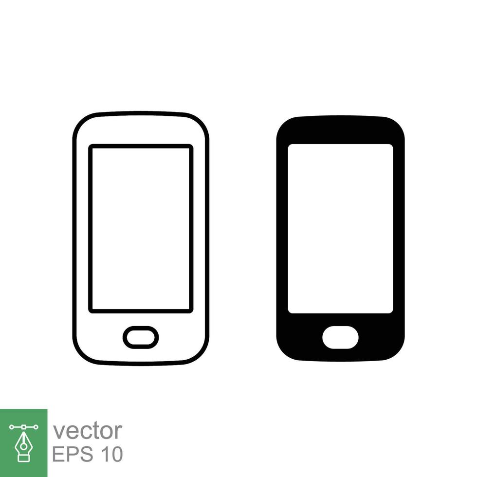 Smartphone icon. Simple outline and solid style. Phone, cell, smart cellular, cellphone, app screen, gadget, device for application, technology concept. Line and glyph vector illustration. EPS 10.