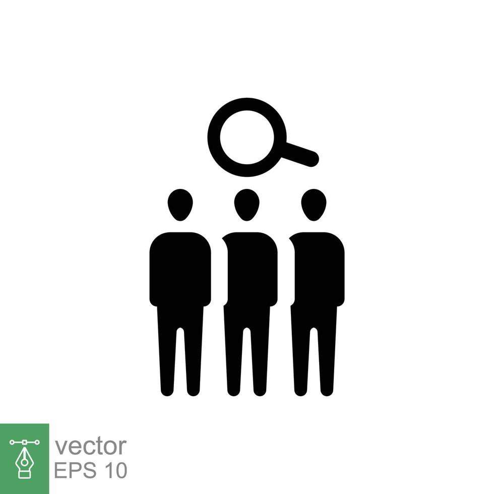 buscar icono de vacante de trabajo. estilo sólido simple. lupa, encuentre el concepto de negocio del empleador de personas. contratar candidato, reclutar, símbolo de glifo de competencia. ilustración vectorial eps 10. vector