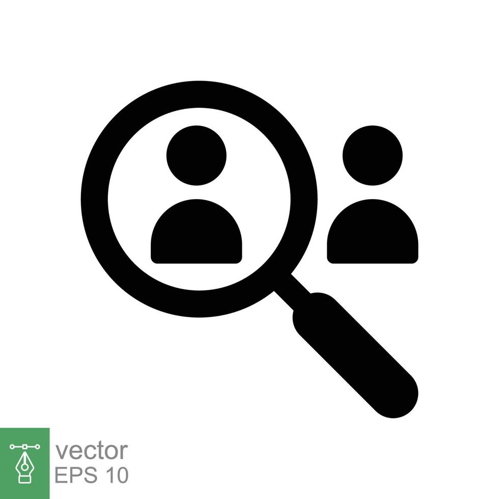 Search job vacancy icon. Simple solid style. Magnifying glass, find people employer business concept. Hire candidate, recruit, competition glyph symbol. Vector illustration. EPS 10.