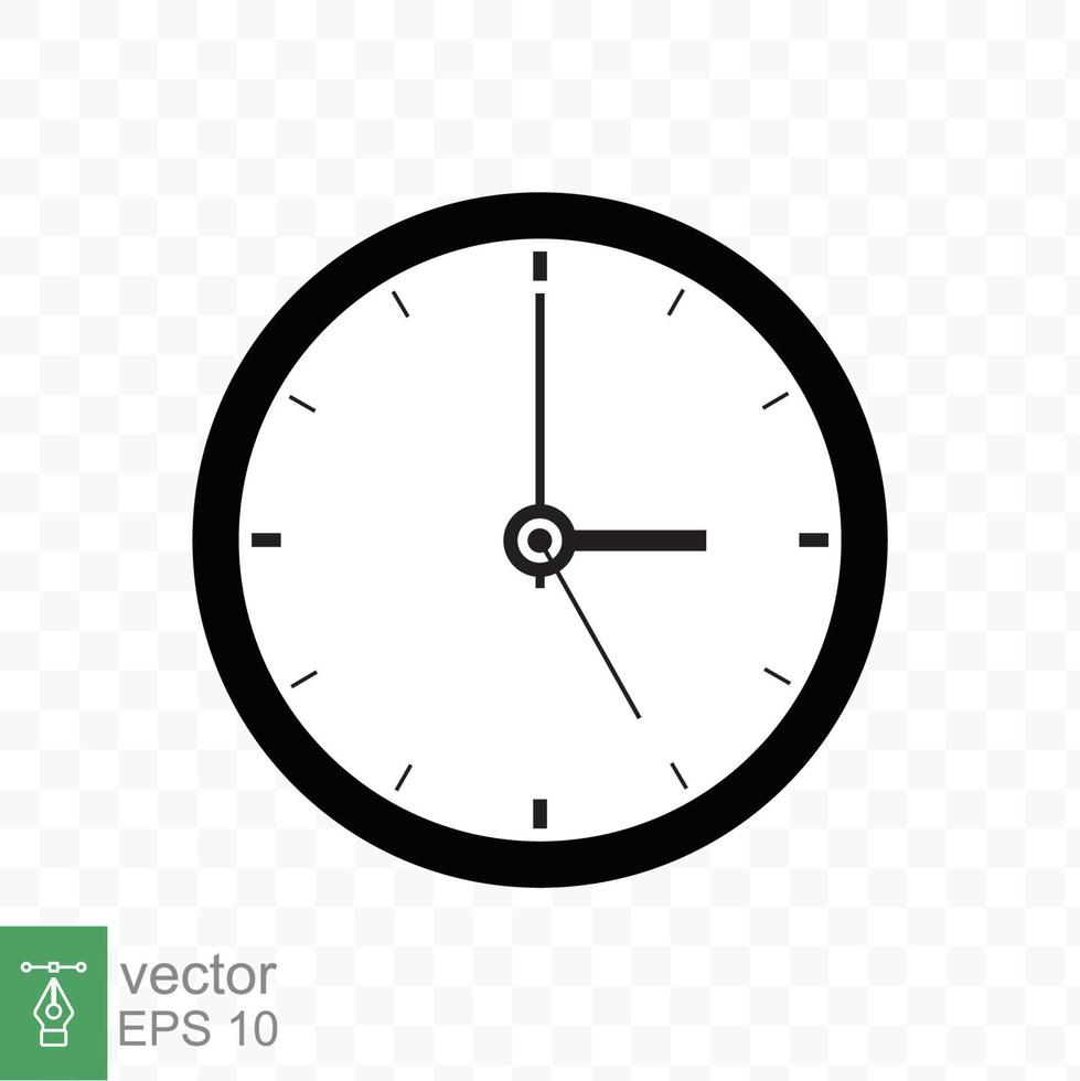 Clock icon. Simple flat style. Circle wall clock face, black analog clock with arrow element, business, technology concept. Vector illustration design isolated. EPS 10.