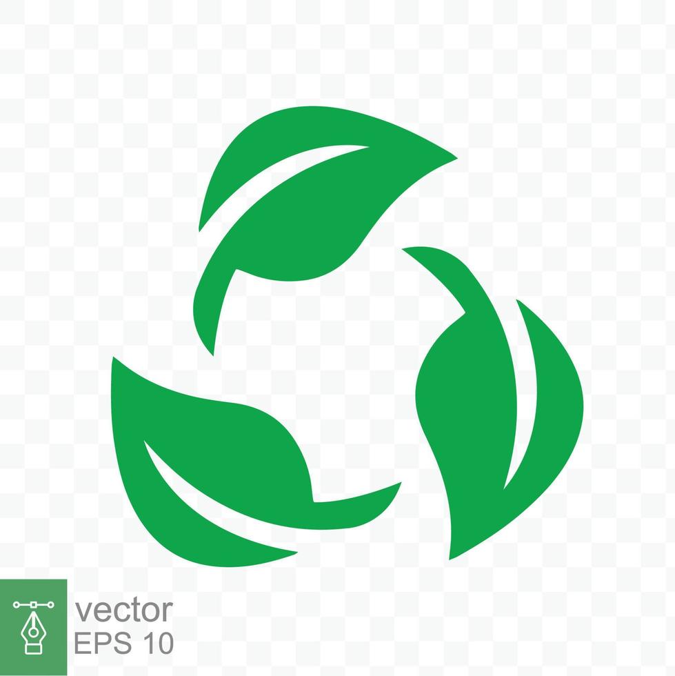 Recycle icon. Green leaf circle logo, biodegradable recyclable plastic free package symbol, eco friendly product template. Vector illustration isolated. EPS 10.