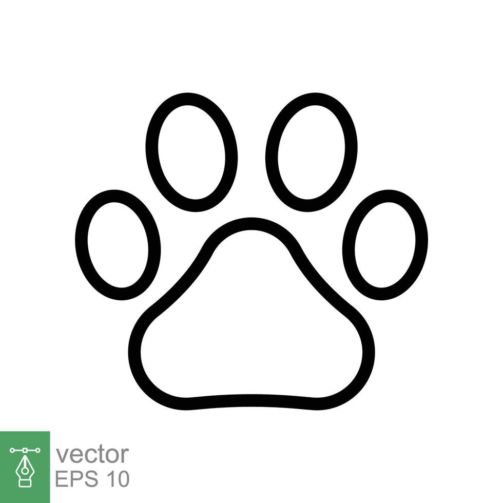 icono de huella de pata. estilo de esquema simple. huella, silueta negra, perro, gato, mascota, cachorro, concepto de pie animal. ilustración de vector de línea aislada sobre fondo blanco. eps 10.