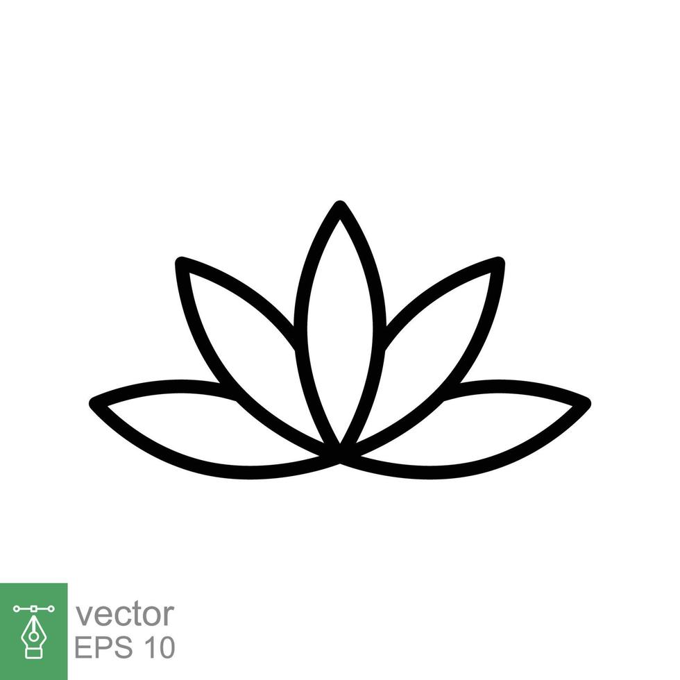 icono de loto. estilo de esquema simple. símbolo de armonía, flor de spa relajante, pétalo, hoja, flor, concepto de planta natural. ilustración de vector de línea delgada aislada sobre fondo blanco. eps 10.