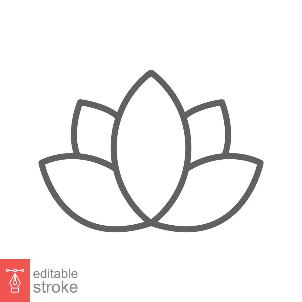 Lotus icon. Simple outline style. Harmony symbol, relax spa flower, petal, leaf, bloom, nature plant concept. Thin line vector illustration isolated on white background. Editable stroke EPS 10.