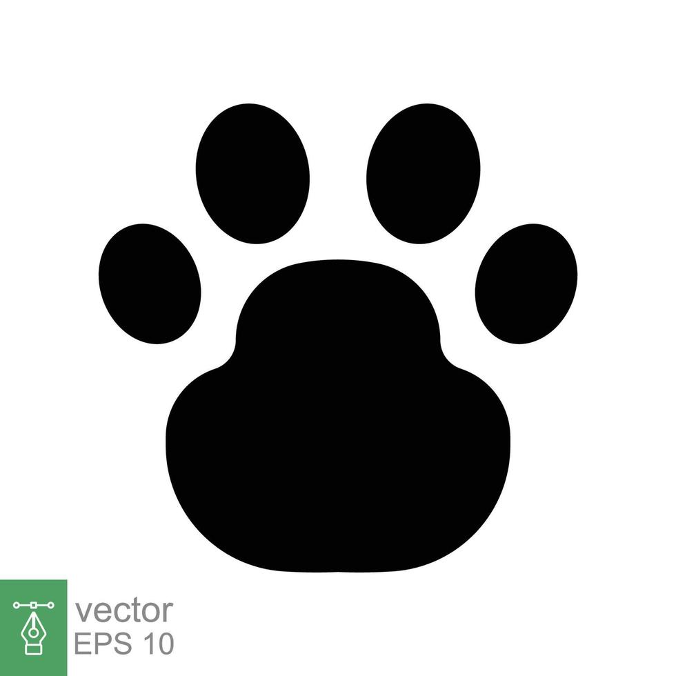 icono de huella de pata. estilo sólido simple. huella, silueta negra, perro, gato, mascota, cachorro, concepto de pie animal. ilustración de vector de glifo aislado sobre fondo blanco. eps 10.