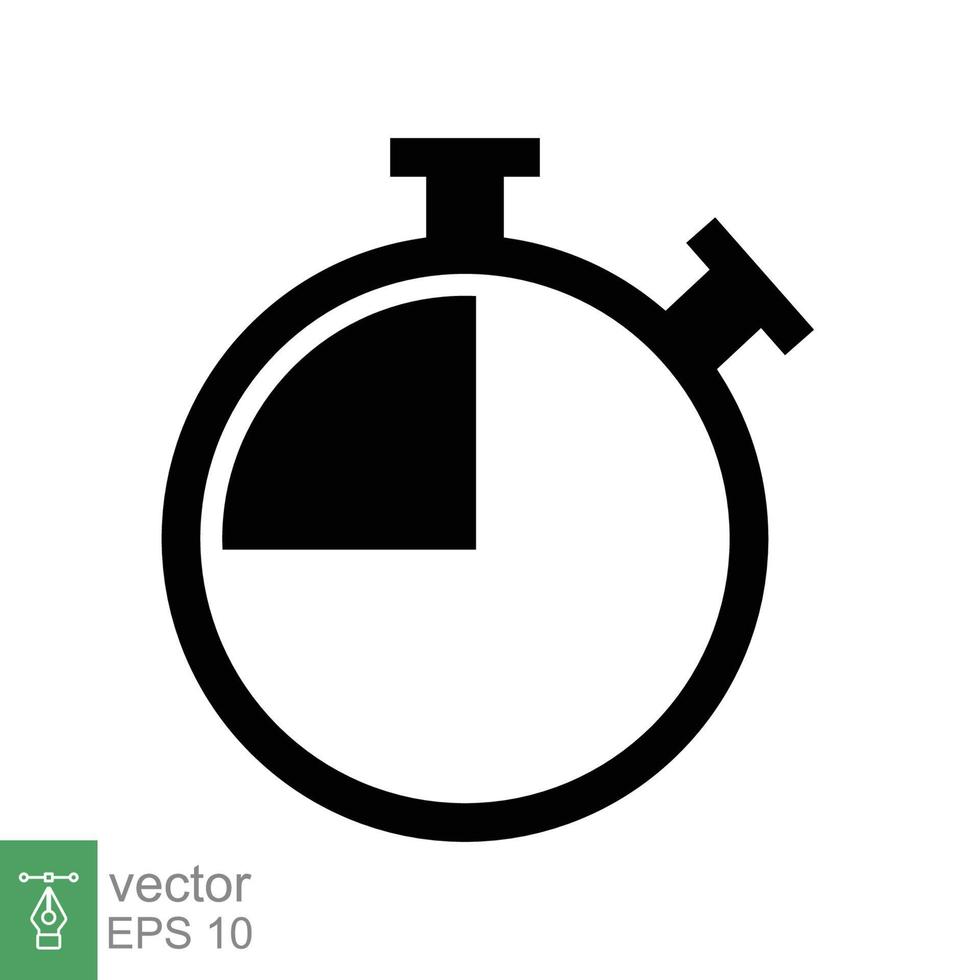 Stopwatch icon. Simple solid style. Timer symbol, clock, countdown, speed time concept. Glyph vector illustration isolated on white background. EPS 10.