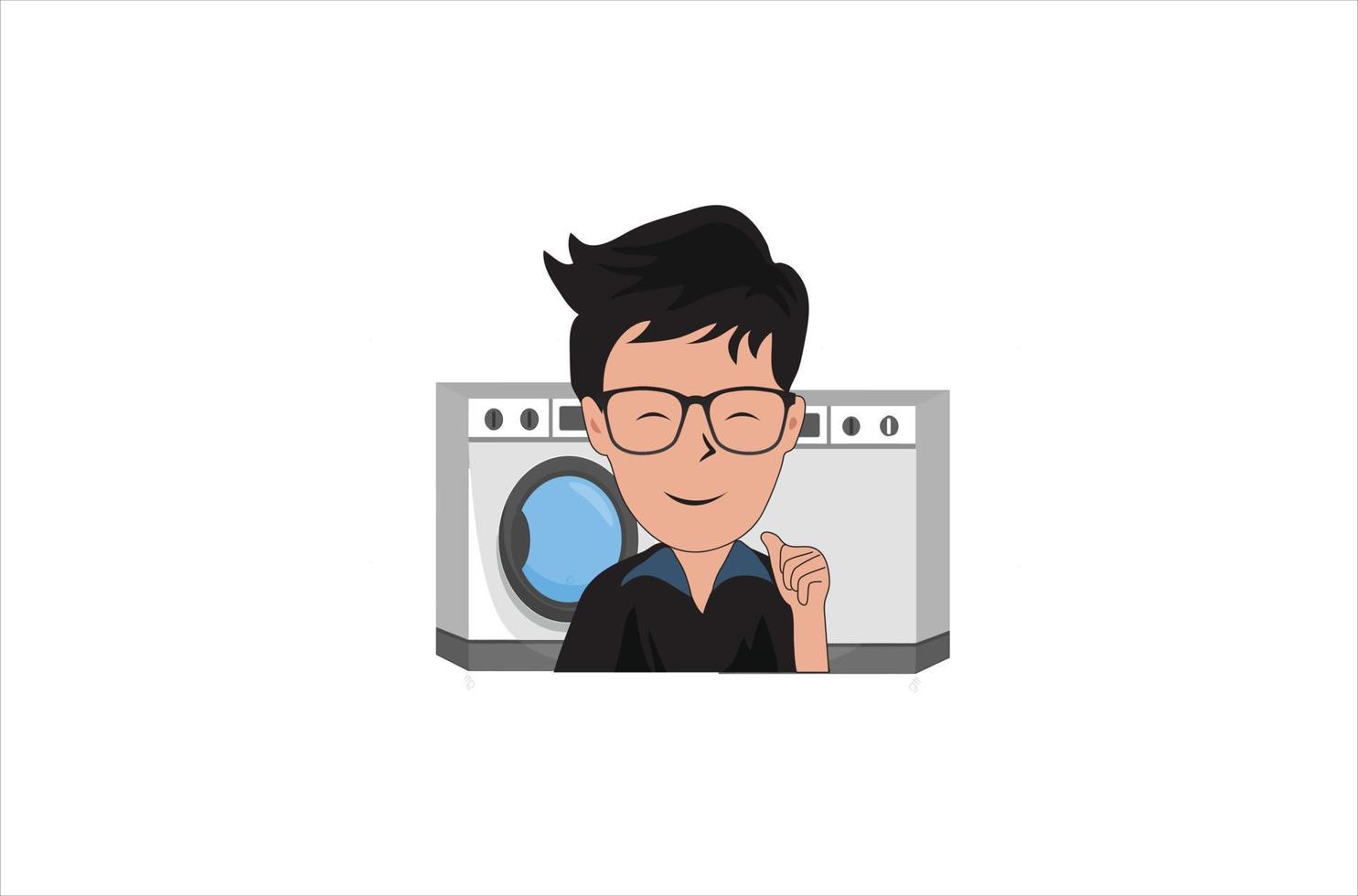 man and washing machine logo vector