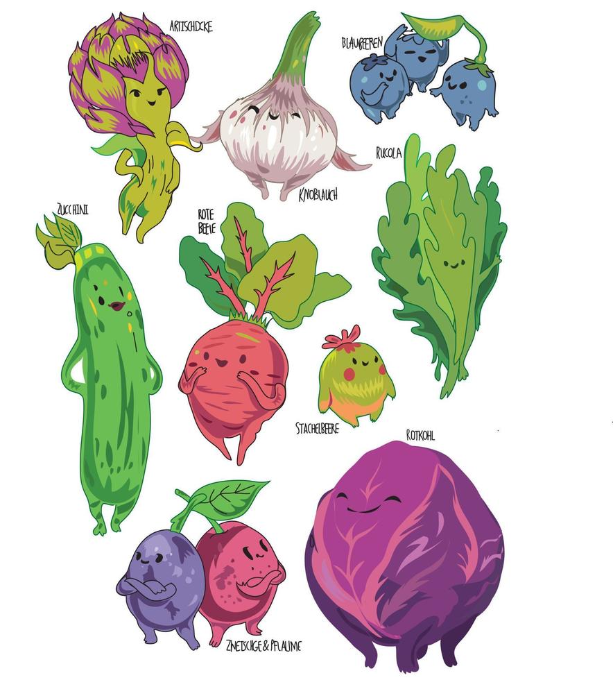 Set Funny Vegetable Cartoon Characters vector