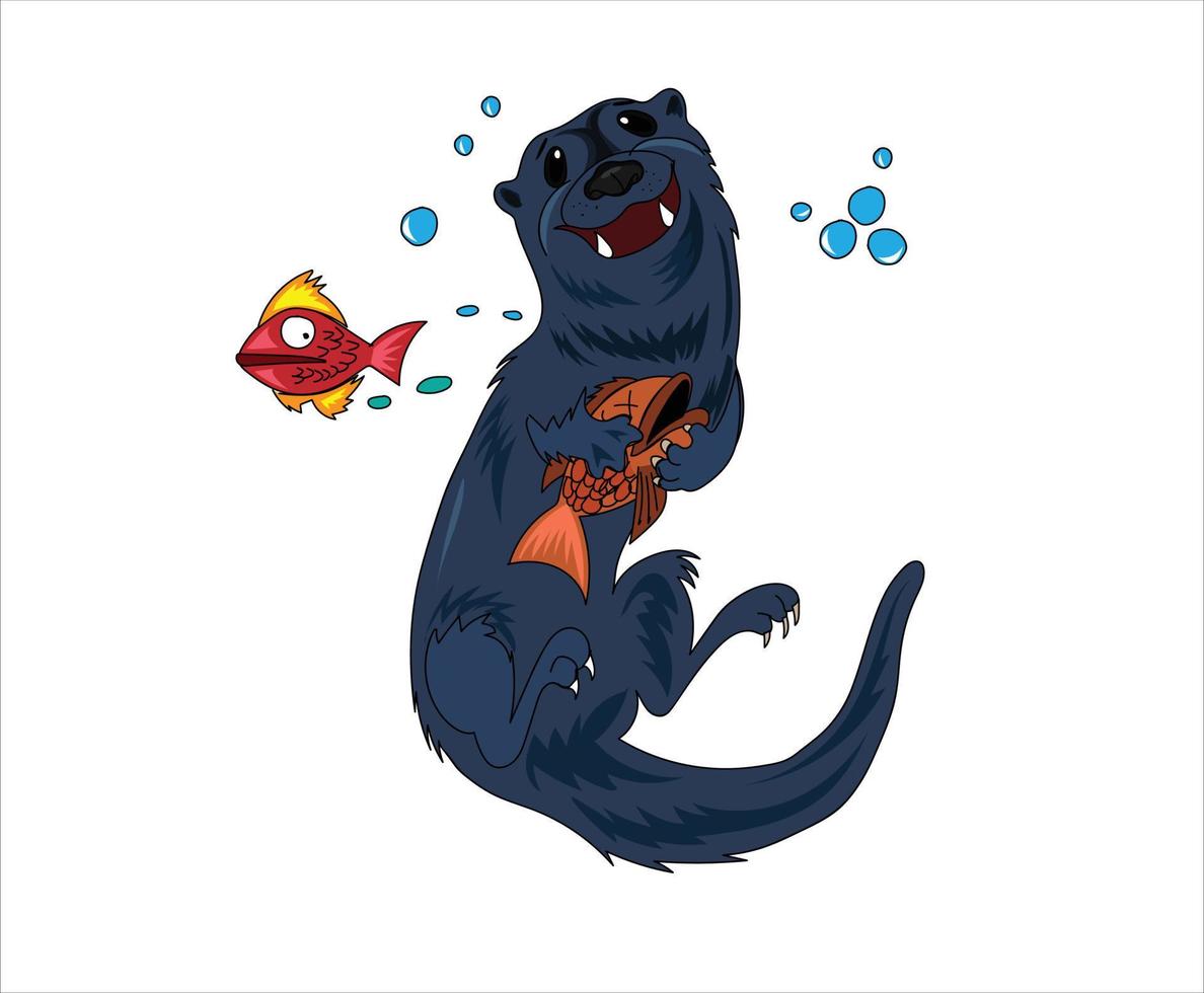sea lion eating fish vector illustration