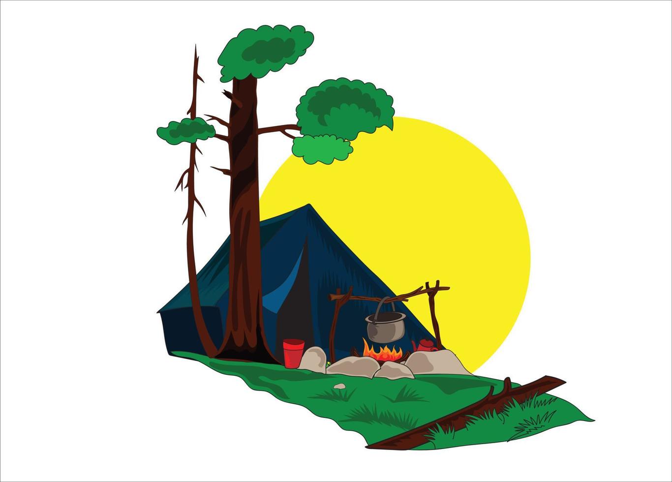 Picnic camping vector illustration on white background