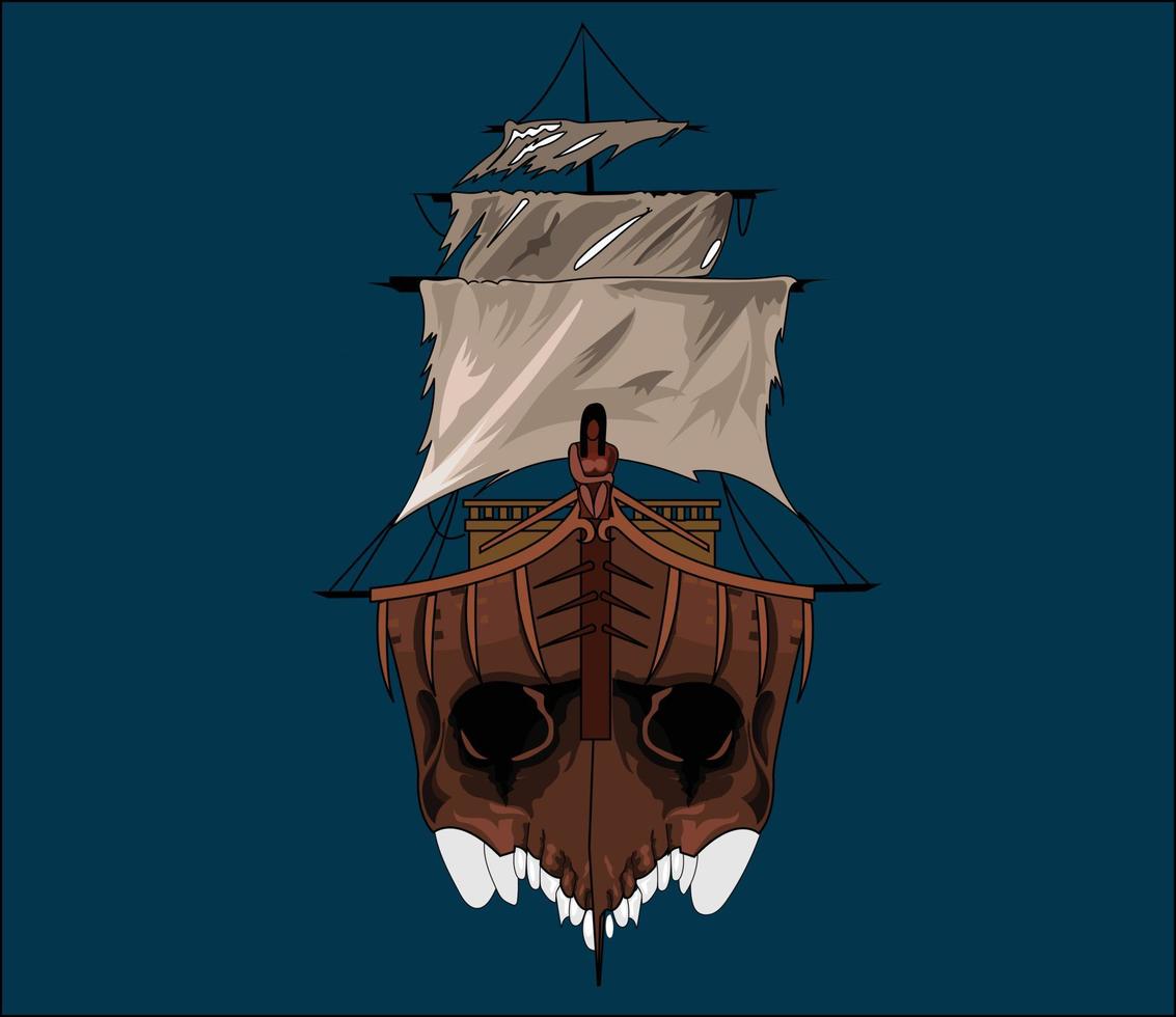 Ilustración de vector de tatuaje de barco pirata sobre fondo blanco