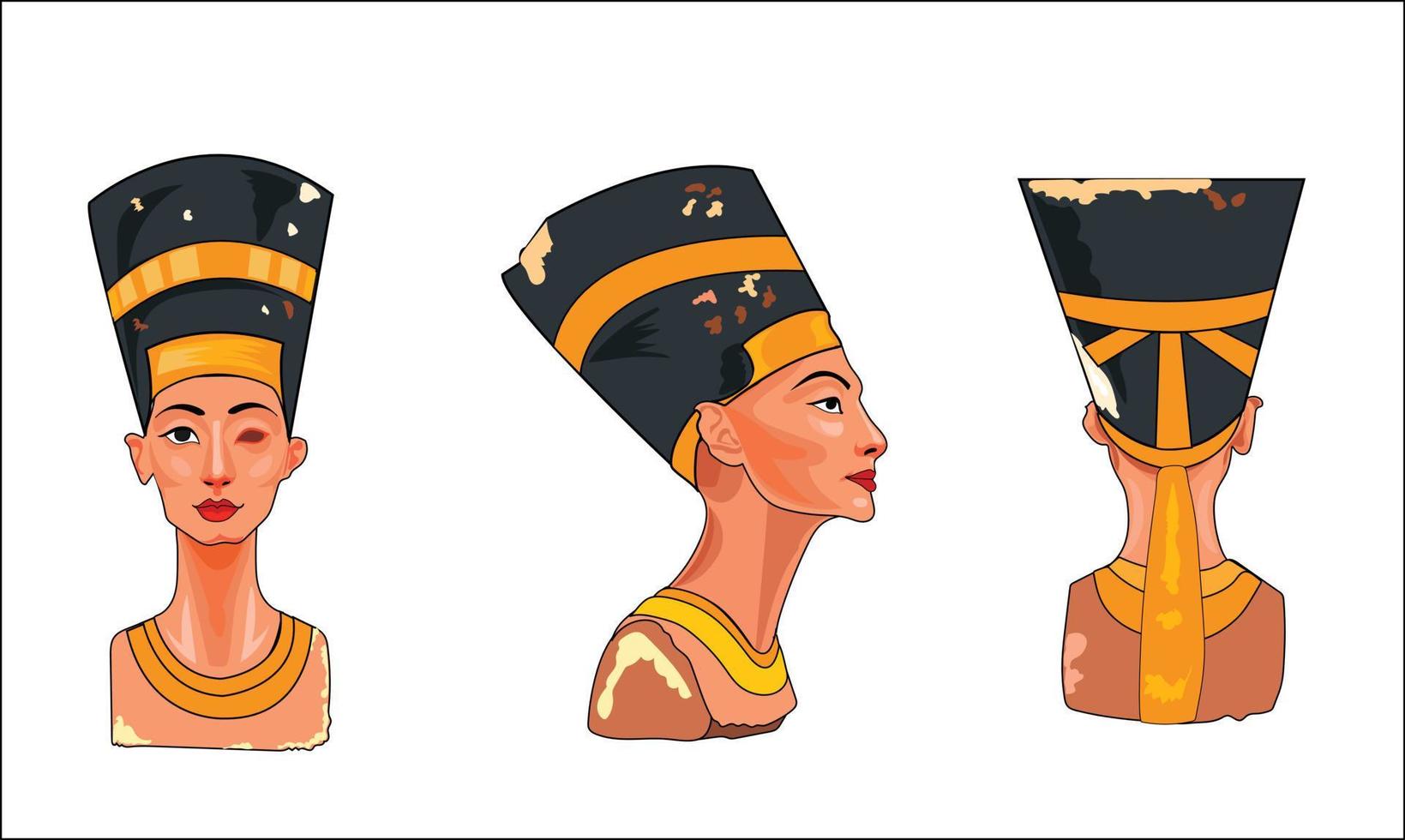 la reina egipcia nefertiti estaba aislada de fondo blanco. gran esposa real del faraón egipcio vector