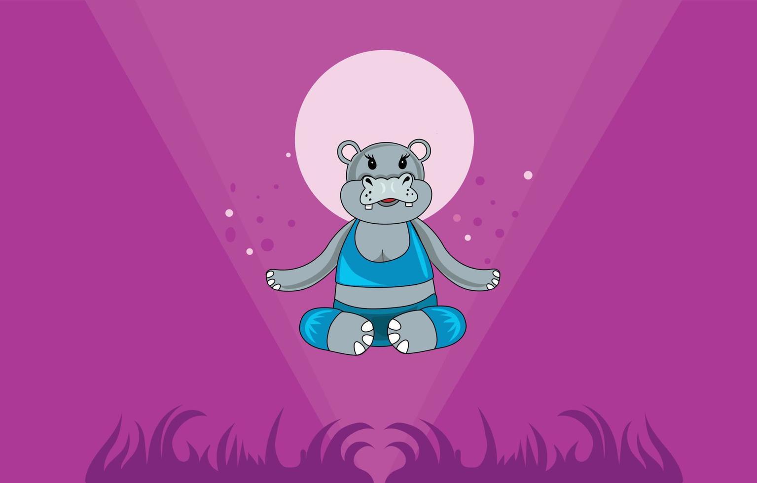 The cute hippopotamus is meditating or doing yoga. Animal cartoon concept isolated. Can used for t-shirts, vector