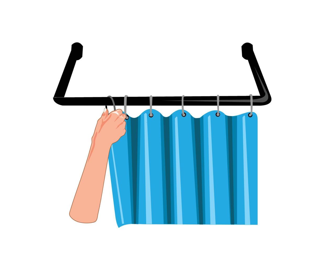 Hand pulling a shower curtain vector illustration