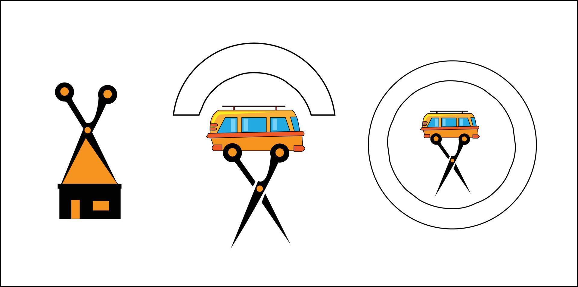 Tiny salon in bus logo vector icon