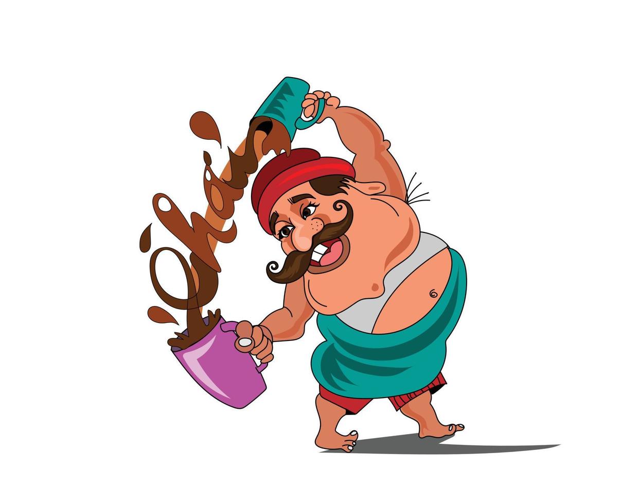 chai wala cartoon character indian, Pakistani street tea seller vector