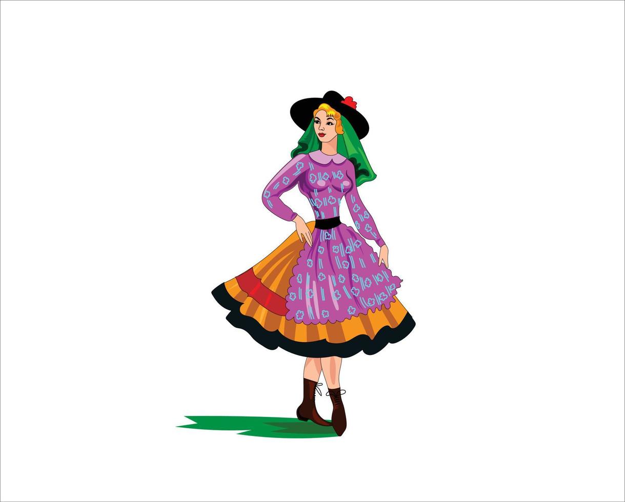 hermosa chica del algarve de pie con traje tradicional vector