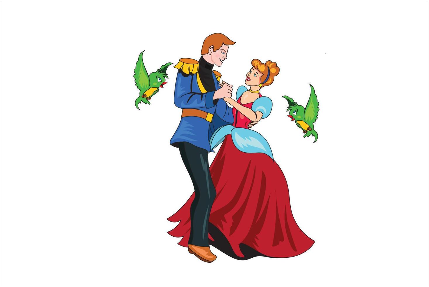 Cinderella and Prince dancing vector illustration