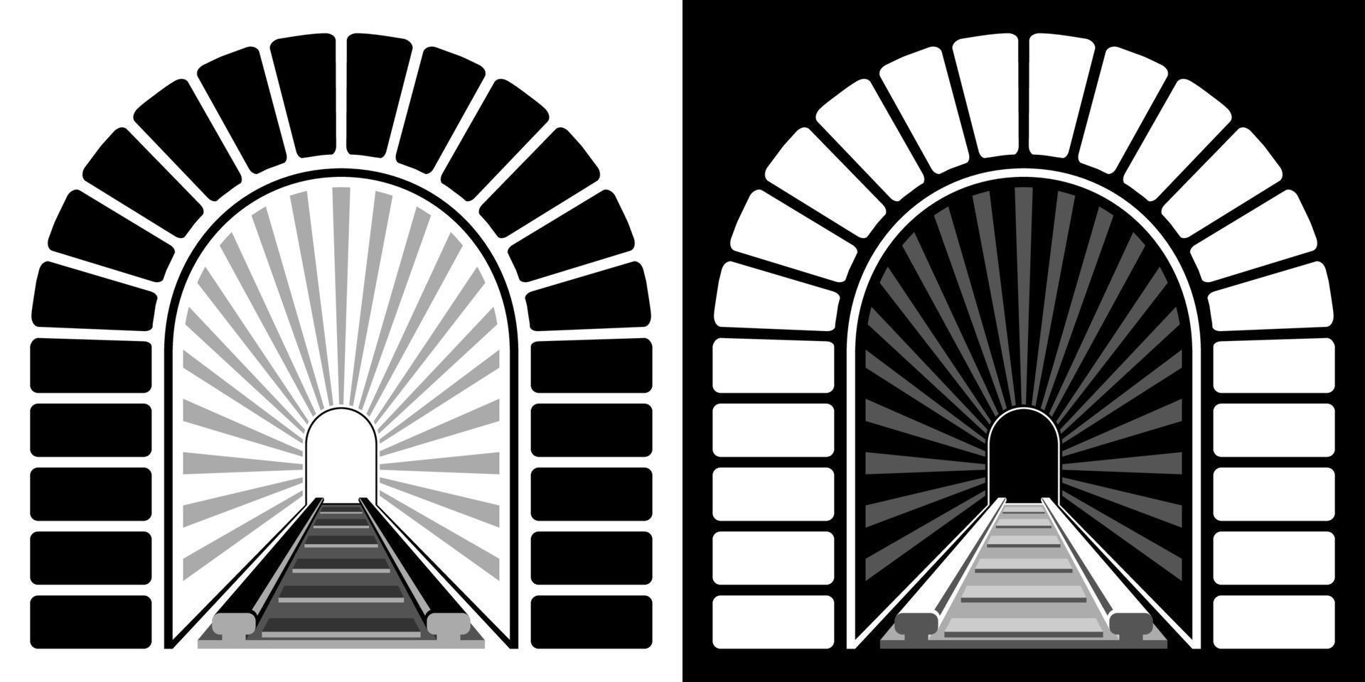 entrance to railway arched tunnel. Path into unknown, overcoming fears and obstacles. Minimalistic vector