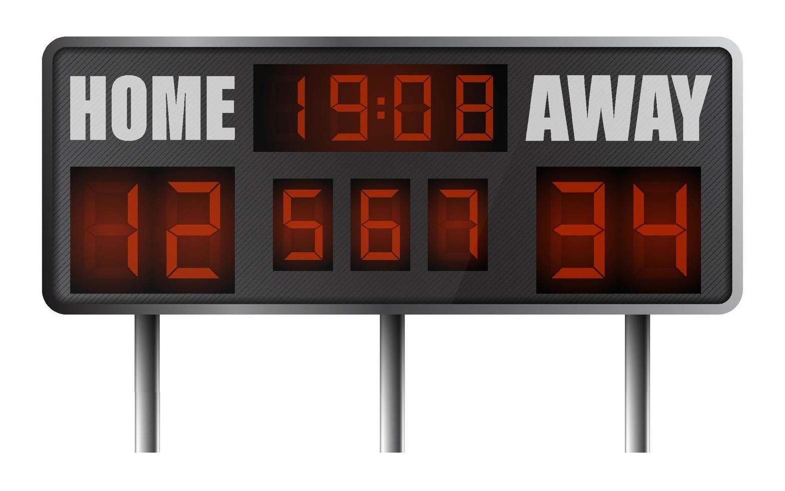 realistic electronic sports scoreboard. Score on board during match on field. Team sports. Active lifestyle. Vector