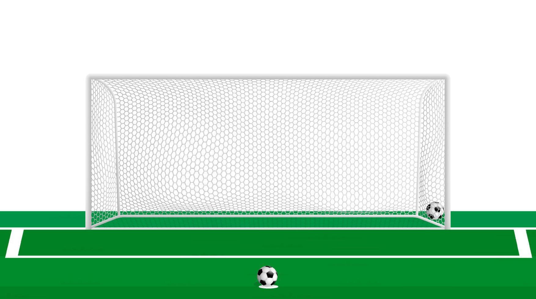 realistic football goal with hexagonal net and soccer ball at penalty spot. Team sports. Active lifestyle. Vector