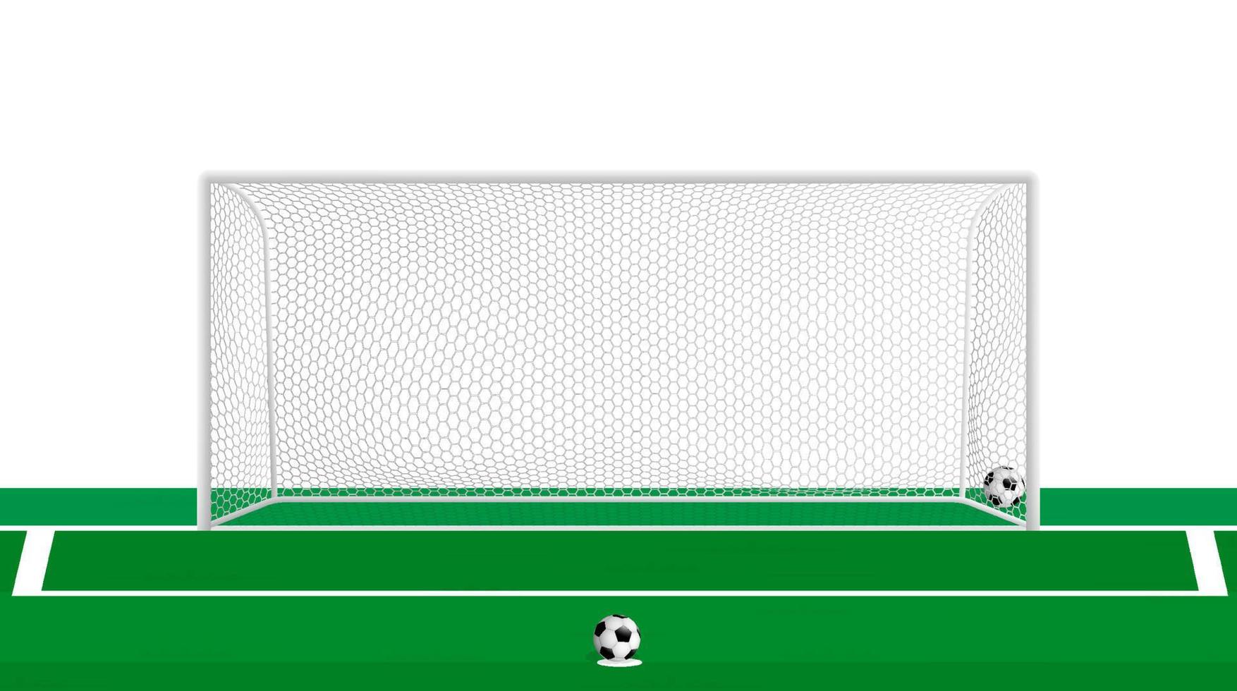 gol de fútbol realista con red hexagonal y balón de fútbol en el punto de penalti. Deportes de equipo. Estilo de vida activo. vector