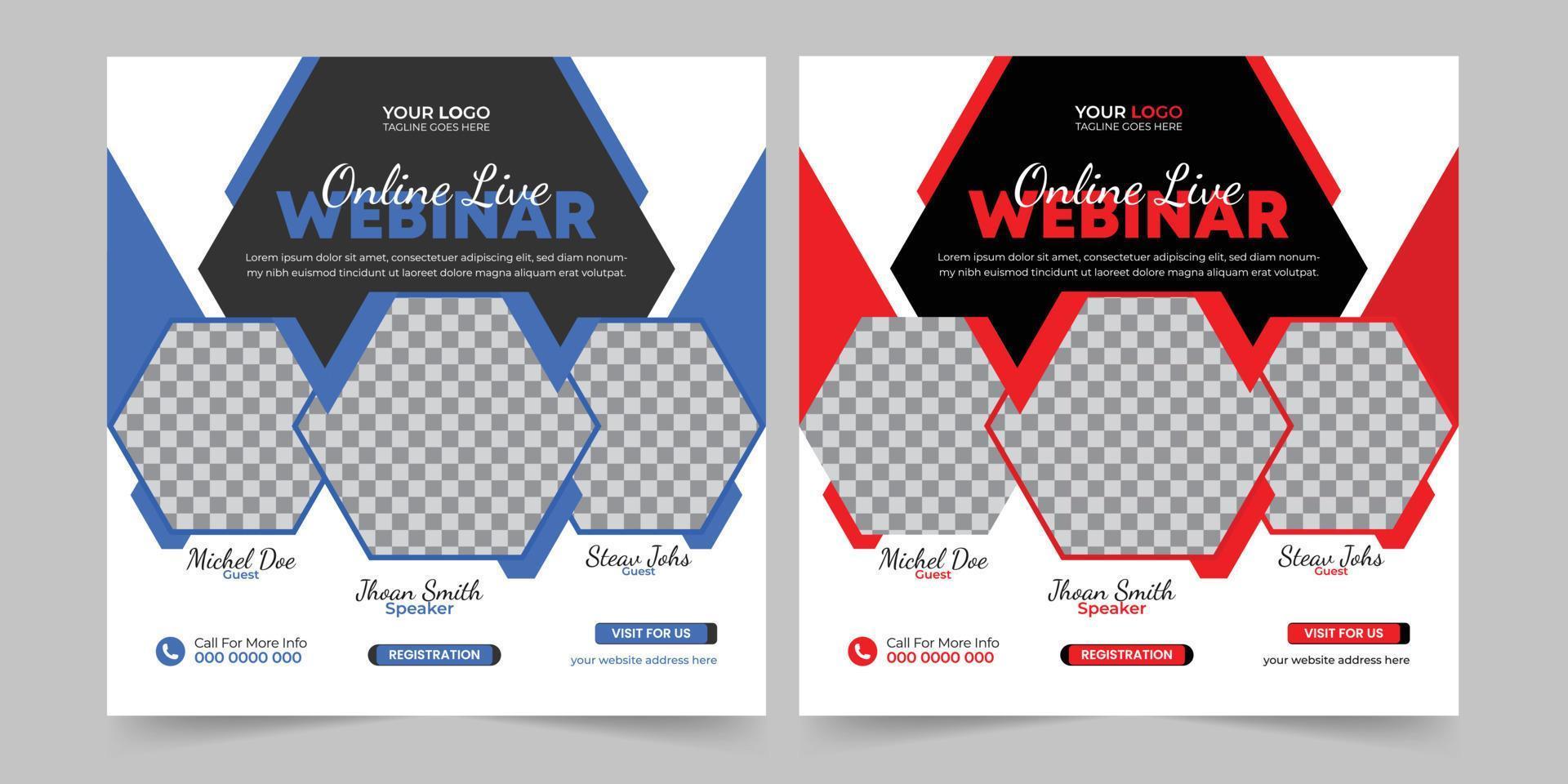 Trendy digital marketing live webinar social media post suqire banner design. Modern conference webinar social media ads template. vector