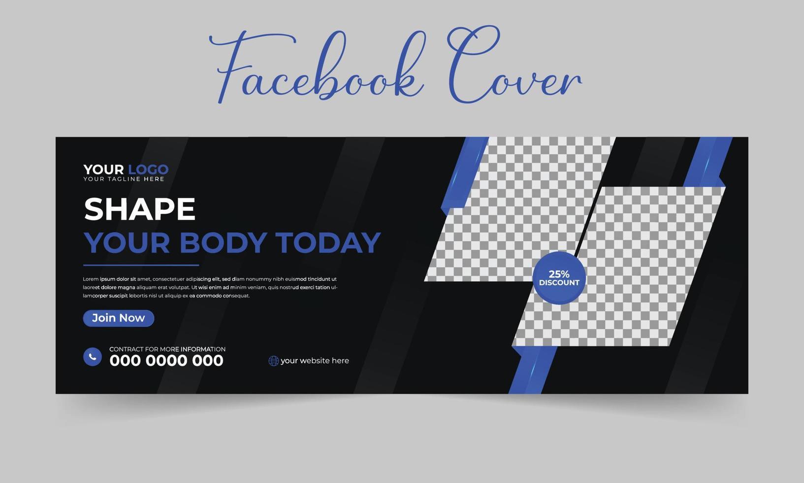 Fitness gym workout sports yoga facebook cover post and web banner design for digital marketing company. vector