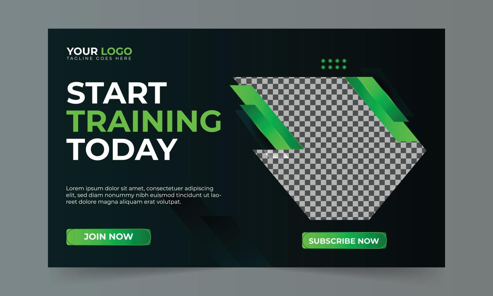 Gym fitness training exercise youtube thumbnail design for any videos and web banner template Premium Vector. Customizable Video cover photo design for social media vector