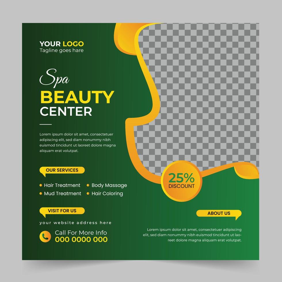 Modern spa beauty center and massage Social media post Square promotion Banner and web internet ads template design. vector