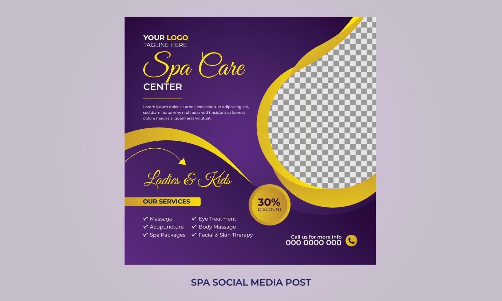 Modern spa beauty center and massage Social media post Square promotion Banner and web internet ads template design. vector