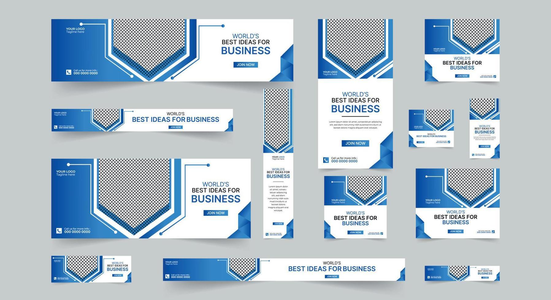 Editable modern business web banners set of standard size. Business ad banner cover header background for website design, Social media cover ads banner template. vector