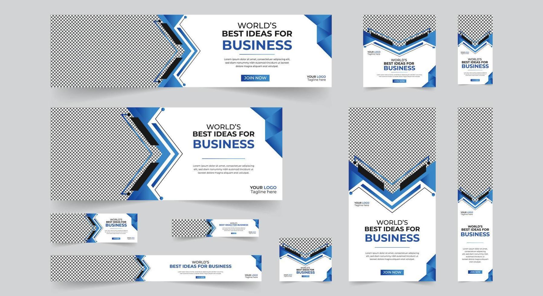 Editable modern business web banners set of standard size. Business ad banner cover header background for website design, Social media cover ads banner template. vector