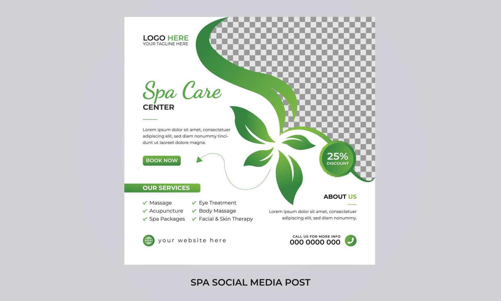 Modern spa beauty center and massage Social media post Square promotion Banner and web internet ads template design. vector