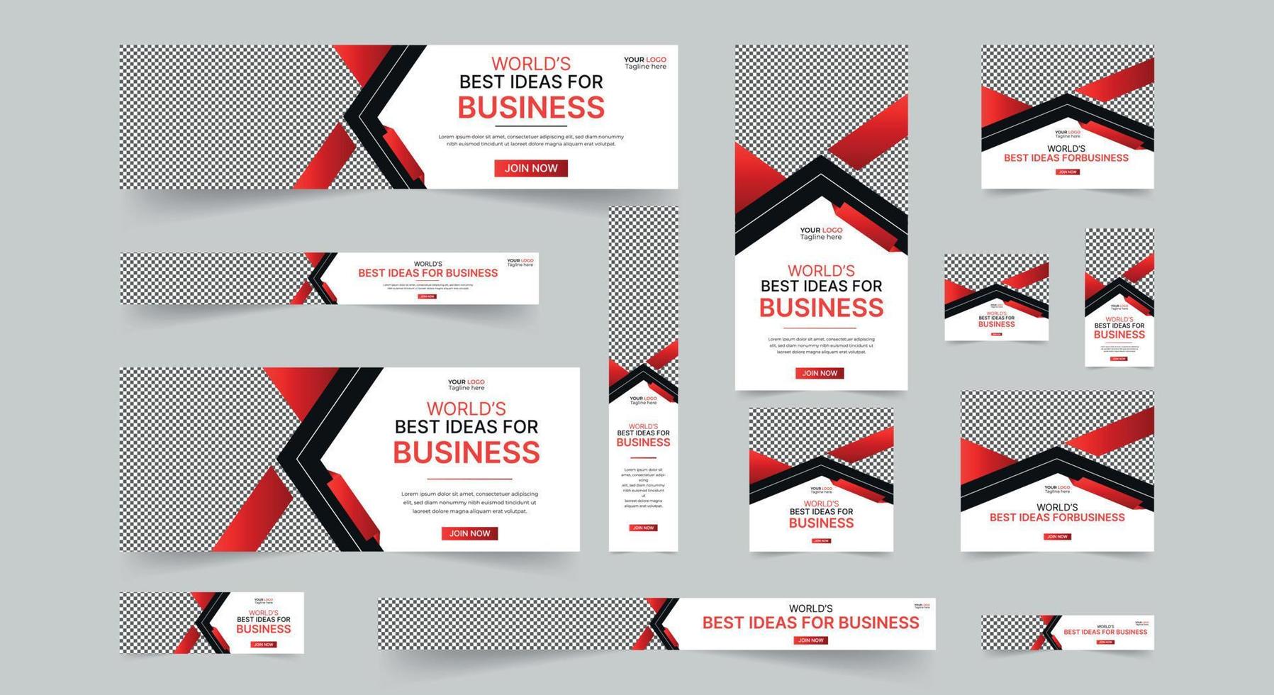 Editable modern business web banners set of standard size. Business ad banner cover header background for website design, Social media cover ads banner template. vector