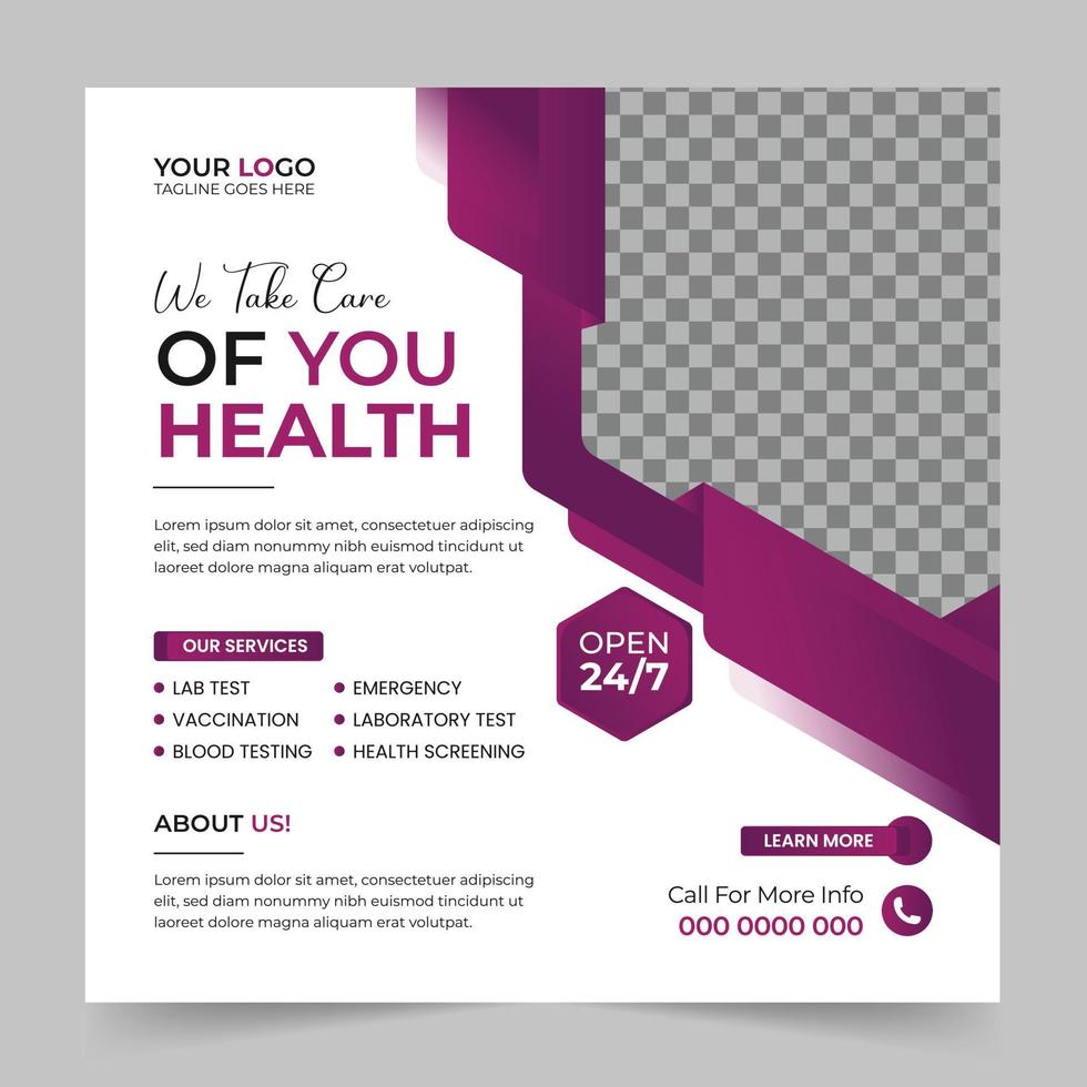 Modern medical social media banner and healthcare social media post template design. Creative hospital web ads banner vector design.