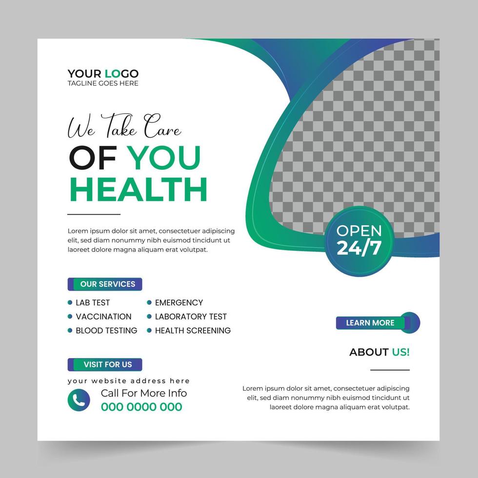 Modern medical social media banner and healthcare social media post template design. Creative hospital web ads banner vector design.