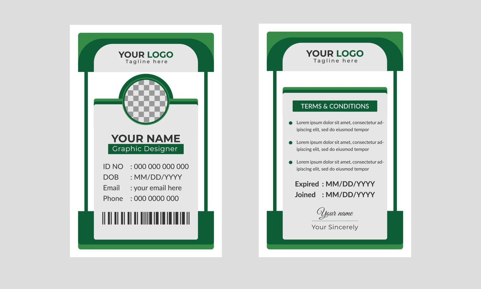 vector de plantilla de diseño de tarjeta de identificación abstracta moderna corporativa para empleado. plantilla de tarjeta de identidad de empleado de negocios creativos.