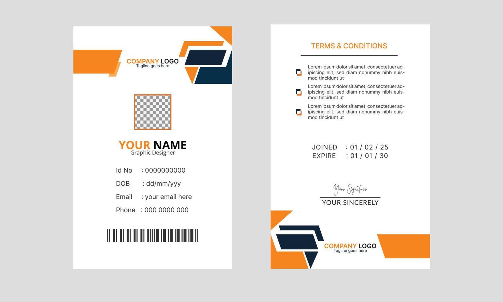 Corporate  Modern abstract Id Card design template Vector for Employee. Creative business employee Identity Card template.