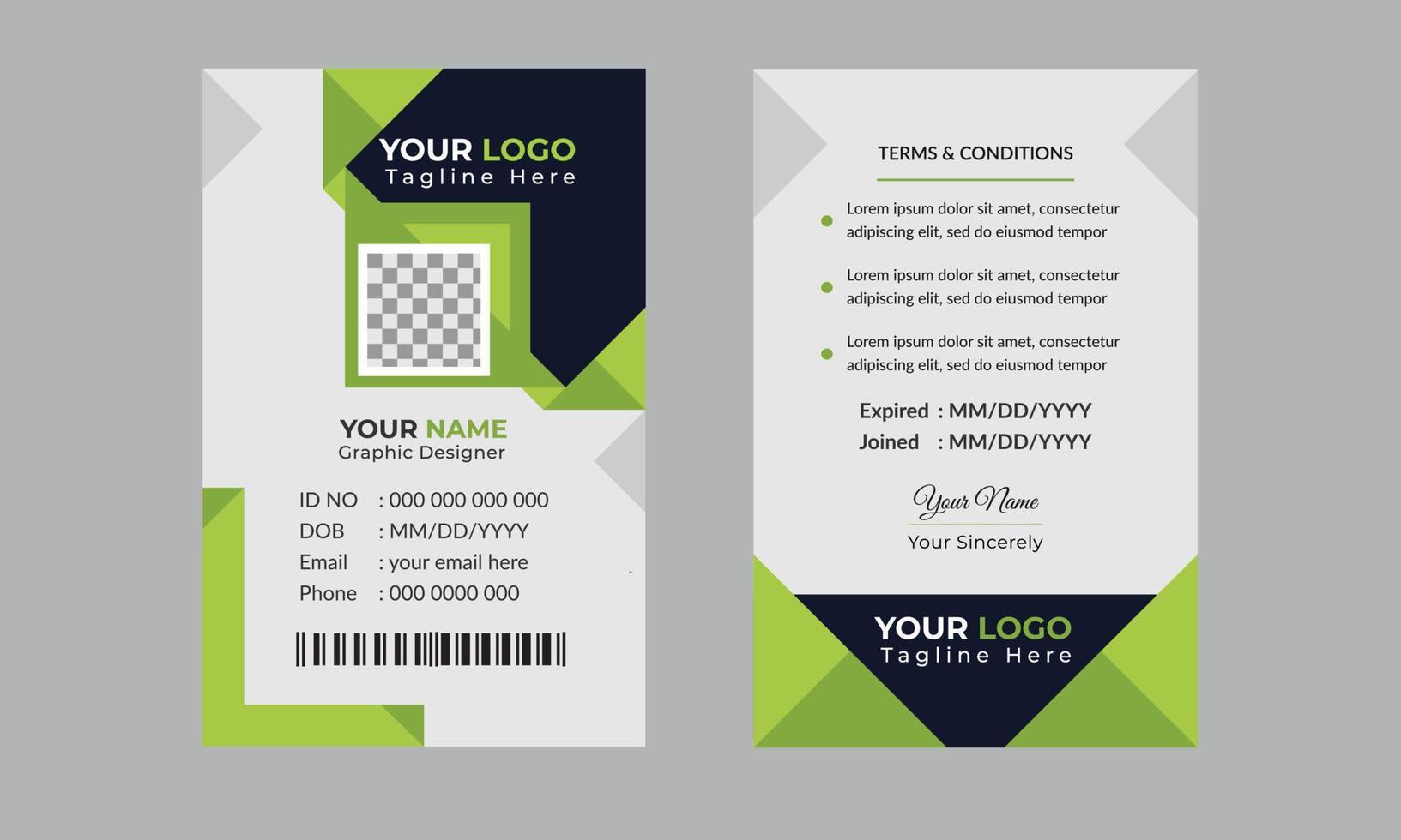 Corporate  Modern abstract Id Card design template Vector for Employee. Creative business employee Identity Card template.