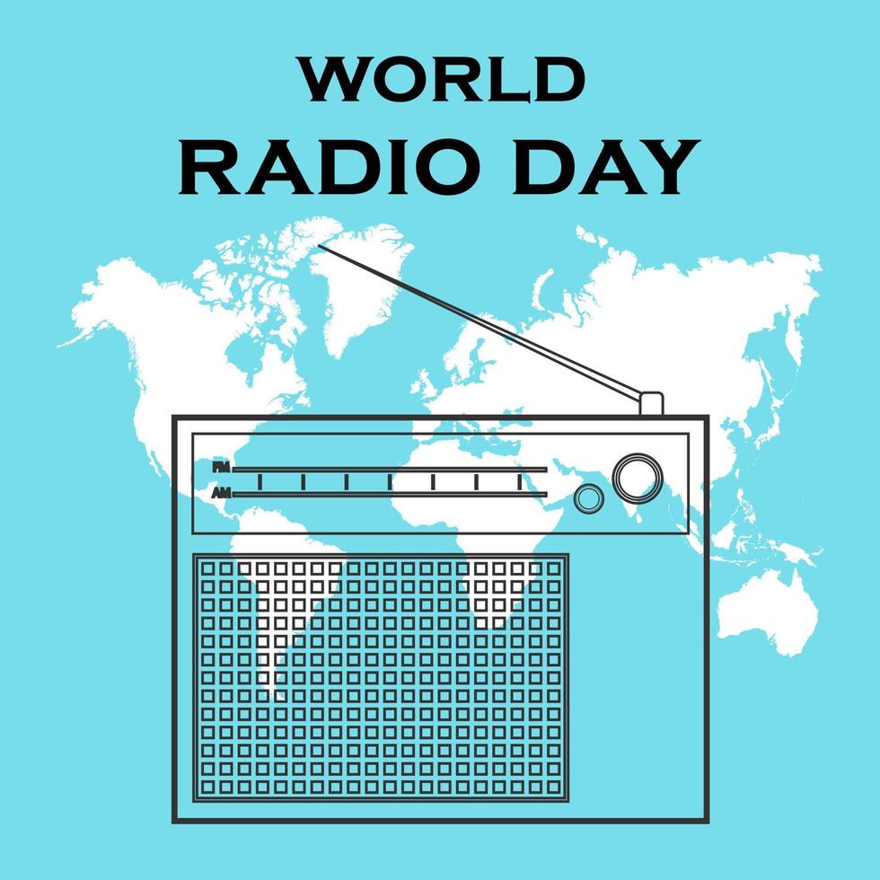 World radio day. Vector illustration. Map.
