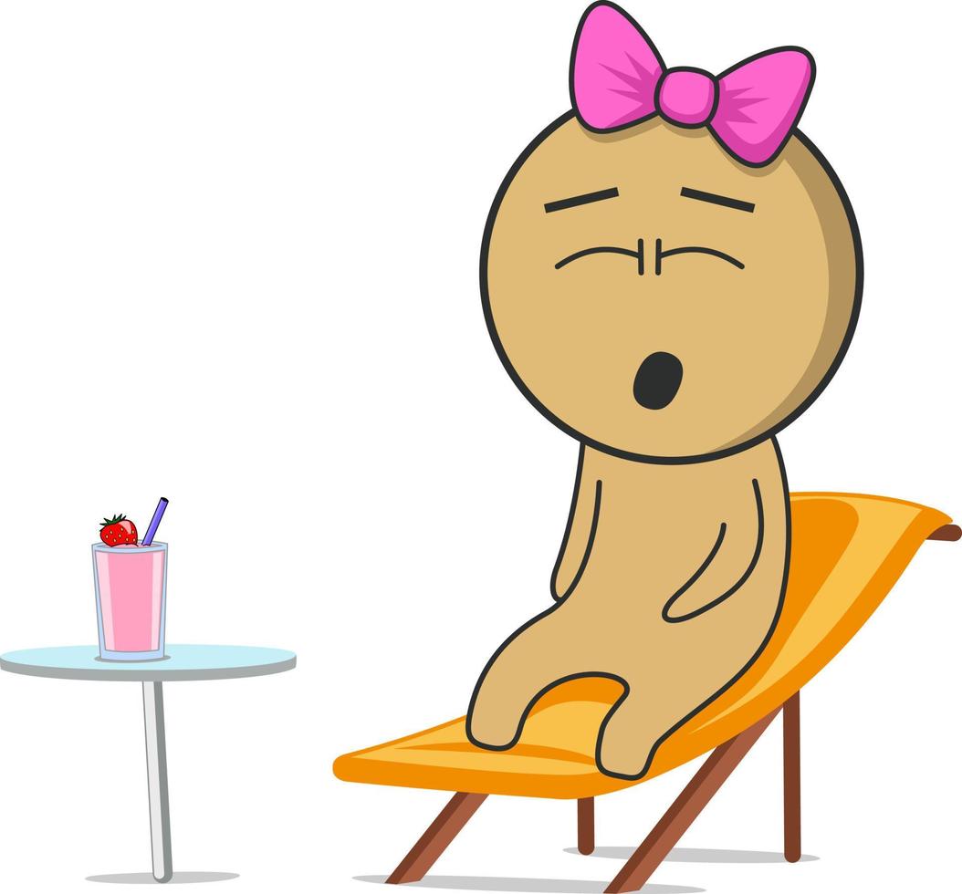 The girl is resting on a sun lounger next to the table on which the cocktail vector