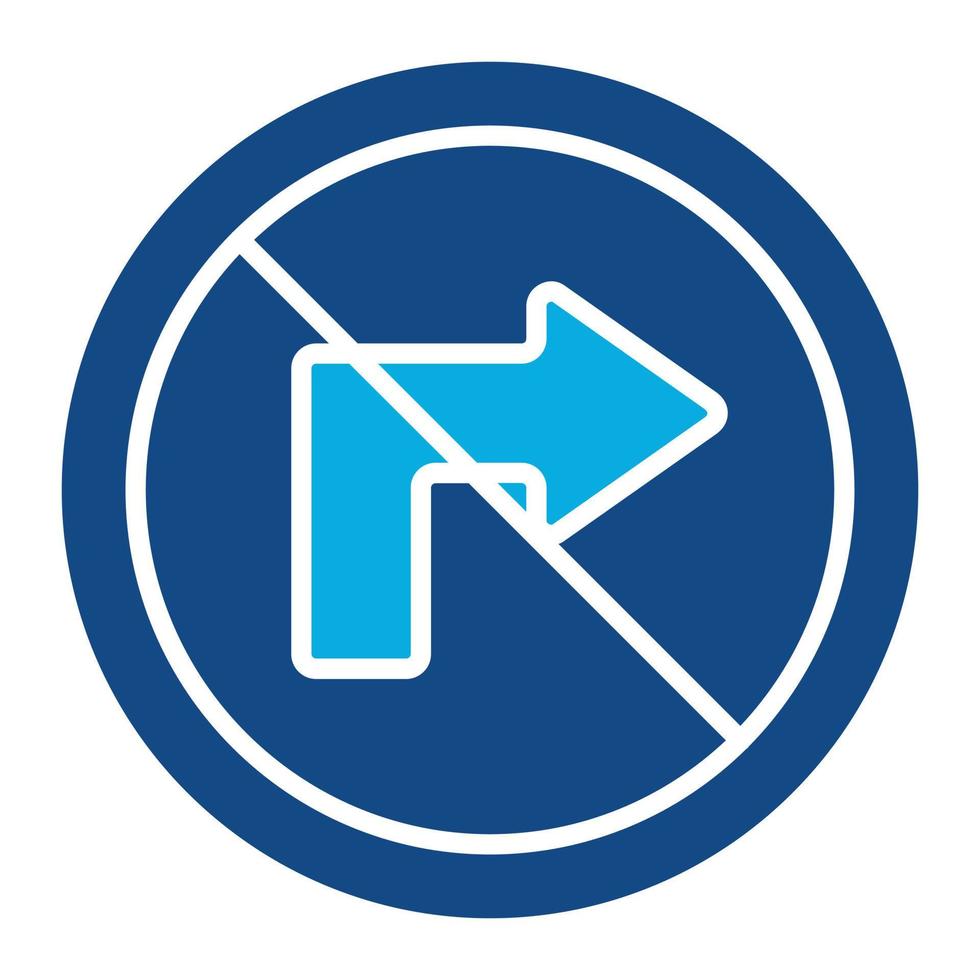 No Right Turn Glyph Two Color Icon vector