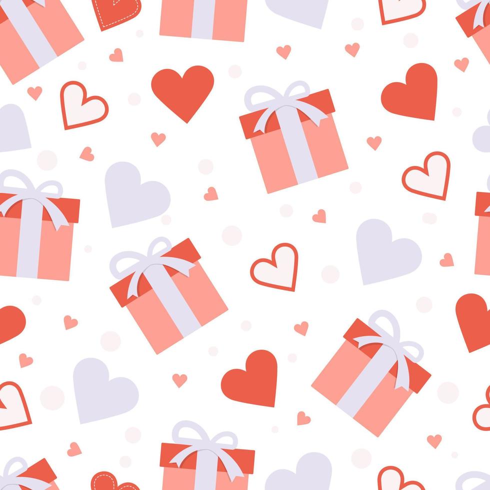 Hearts and gift boxes seamless pattern. vector