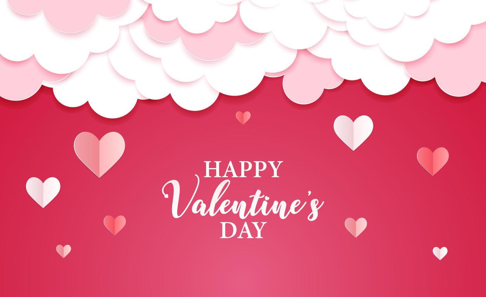 Happy Valentine's day header or voucher template with hearts and clouds. vector