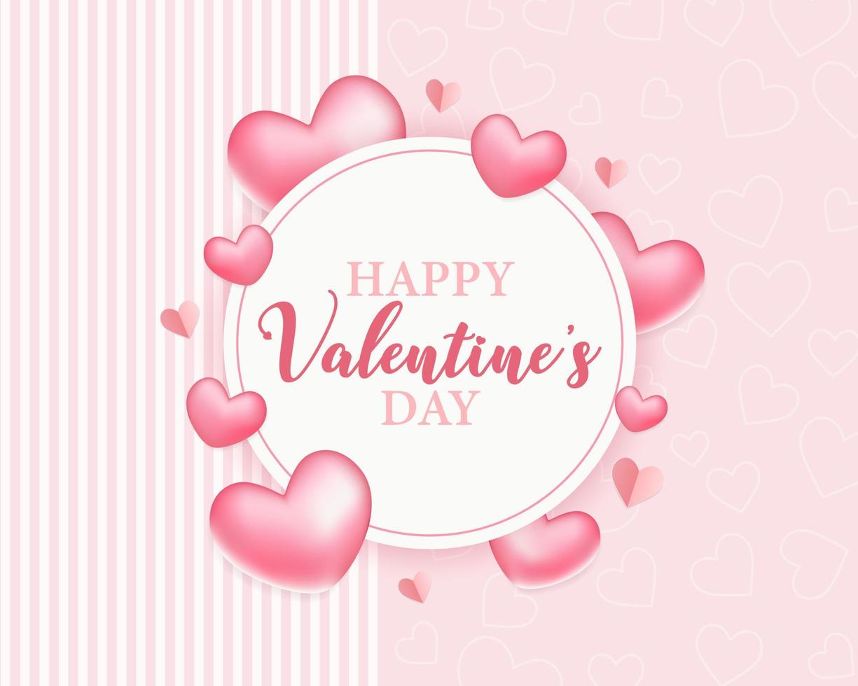 Valentine's Day postcard template with hearts on pink background. Holiday vector illustration. Papercut style