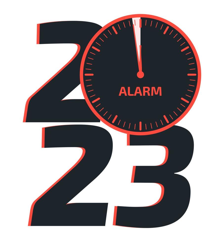 2023 Doomsday alarm poster. Doomsday clock. Symbol of global catastrophe, apocalypse sign. Flat vector illustration.