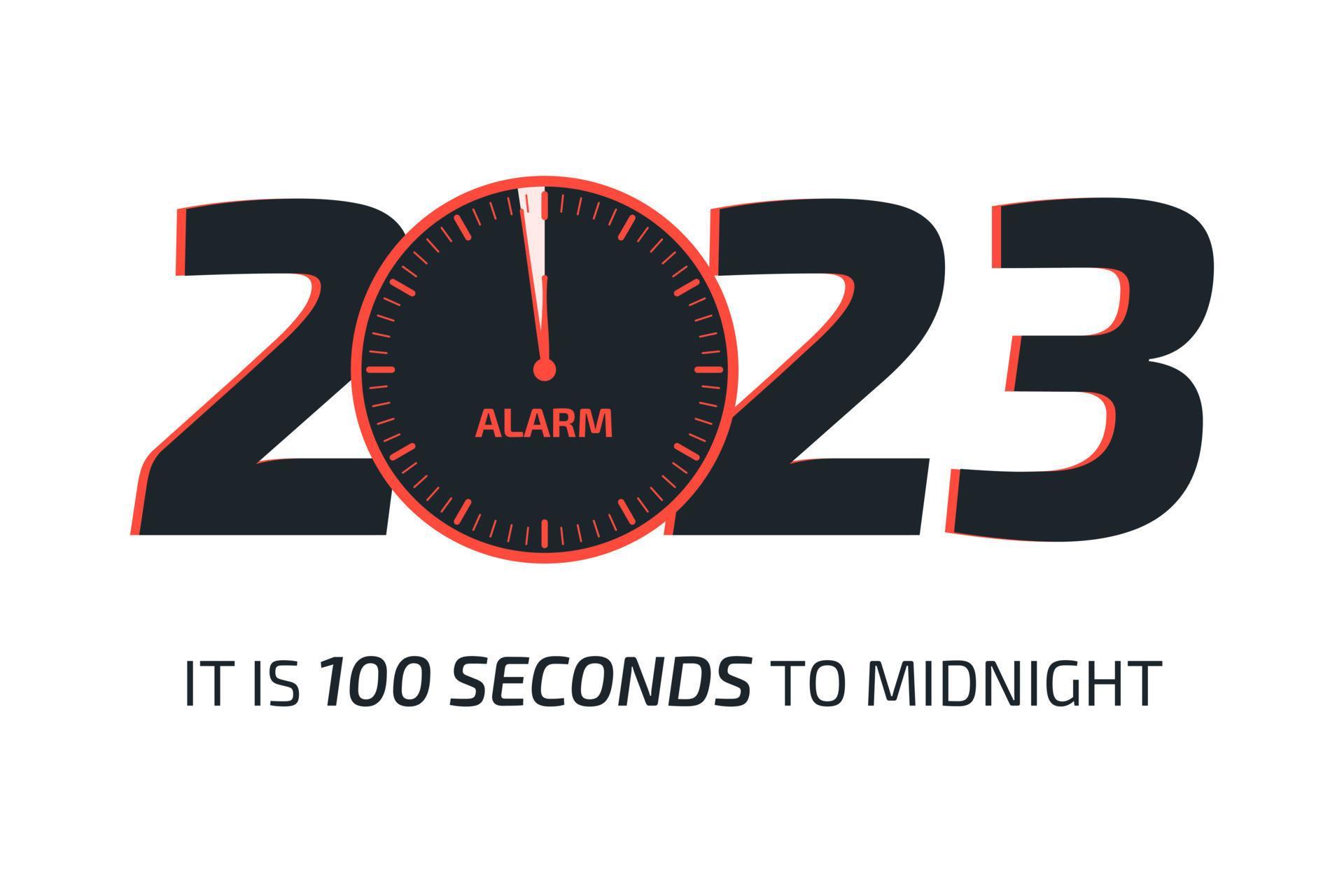 It is 100 seconds to the midnight banner. Doomsday alarm poster